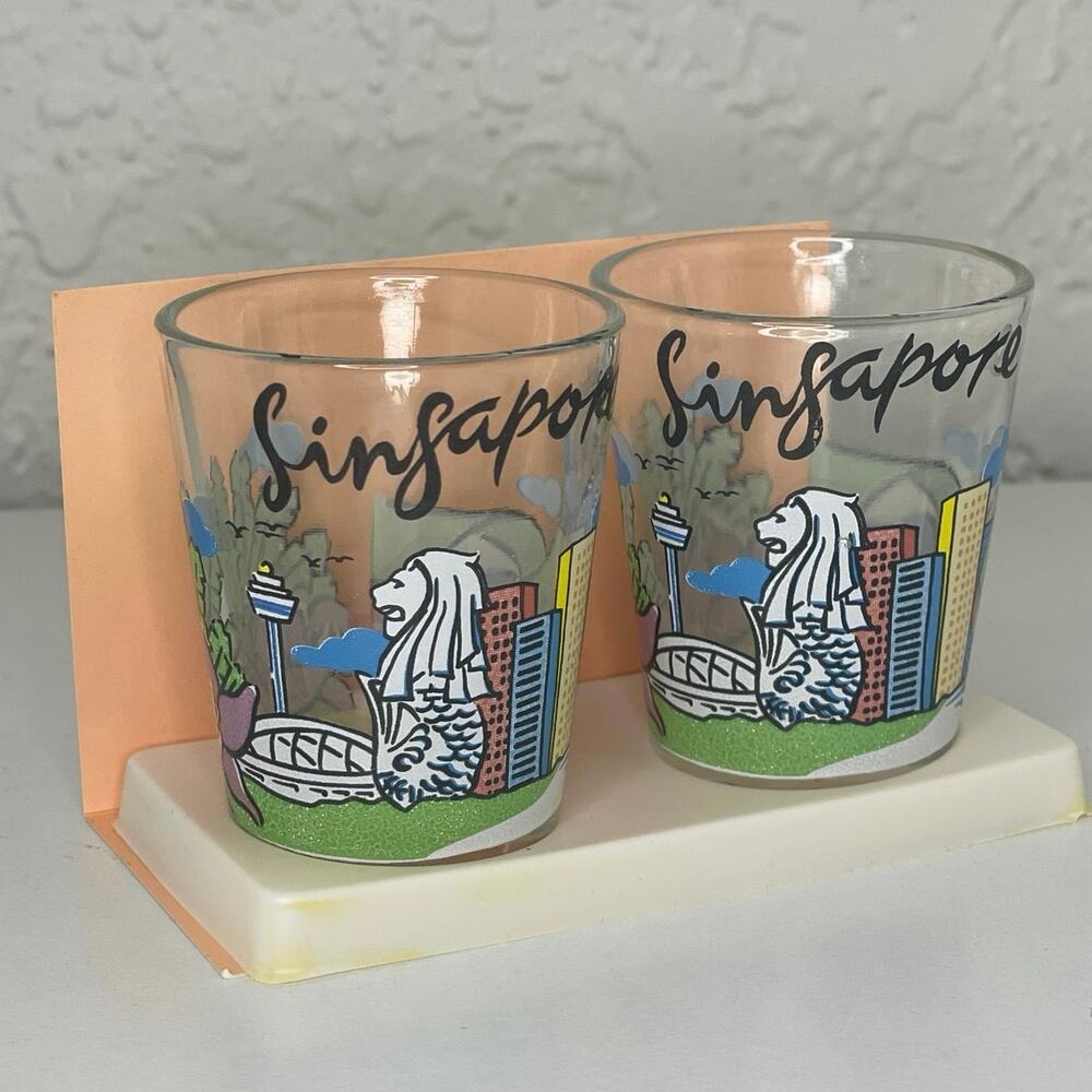 NEW Set of two Singapore Souvenir Shot Glasses